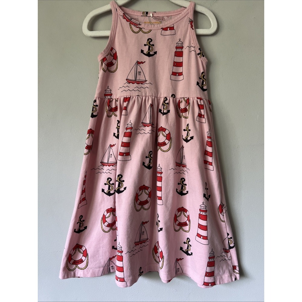 Mini Rodini Toddler Girls Lighthouse Anchor Sea Print Dress Size 92/98 US 2/3T